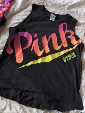 PINK Victoria's Secret Girls' Black Tank Top with Gradient Logo